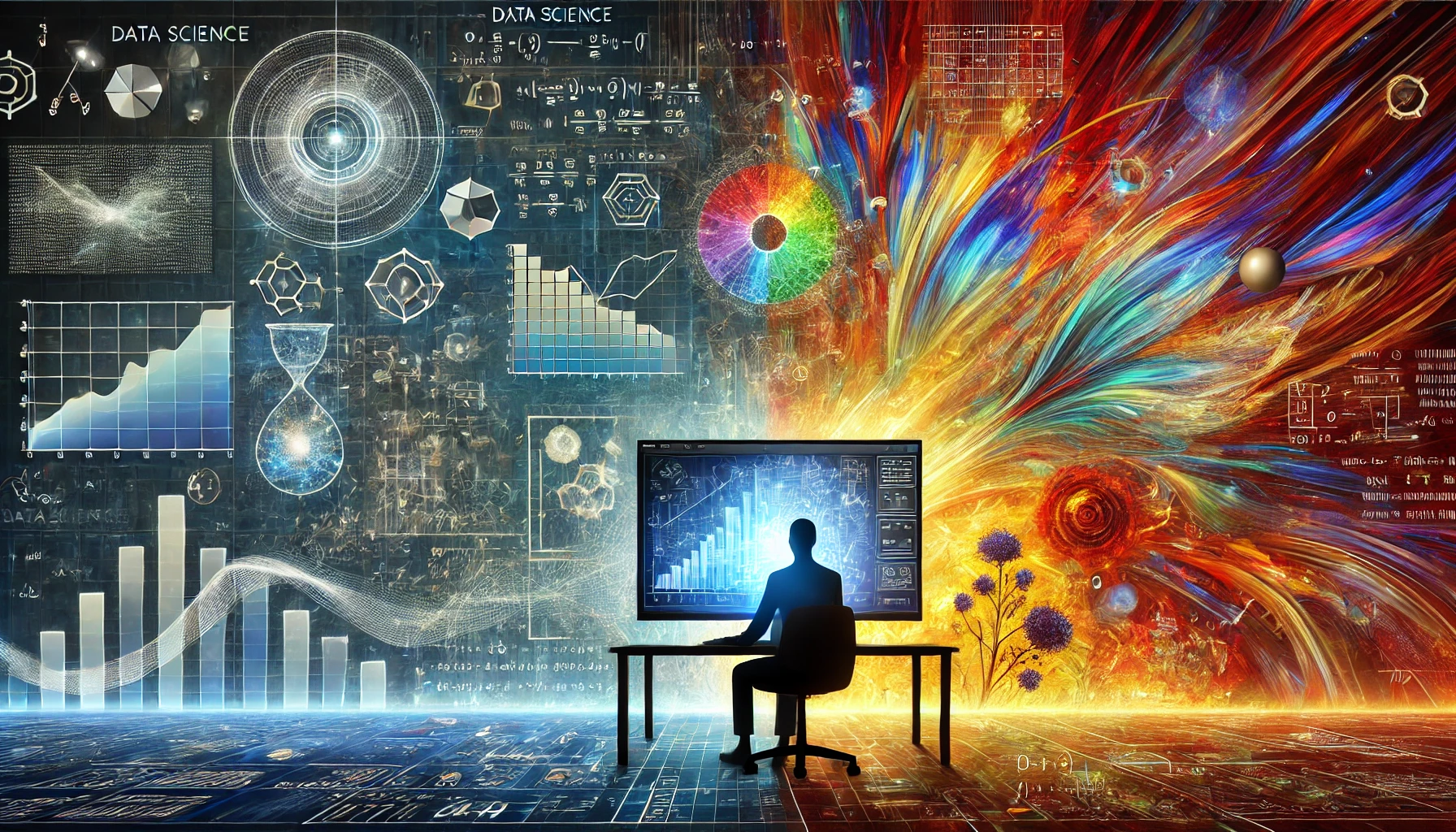 Image shows the mixture of art and science of data science.